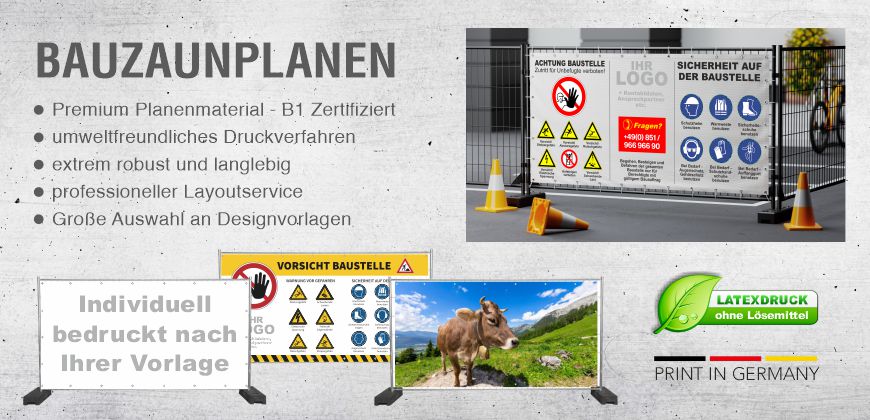 Bauzaunplanen Bauzaunplanen und Bauzaunblenden für Bauzäune an Baustellen