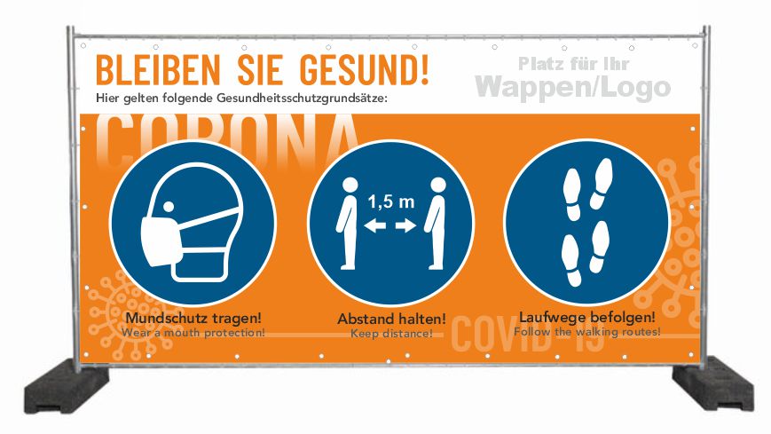 Corona Hinweisbanner - Orange Corona Hinweisbanner in der orangfarbenen Variante