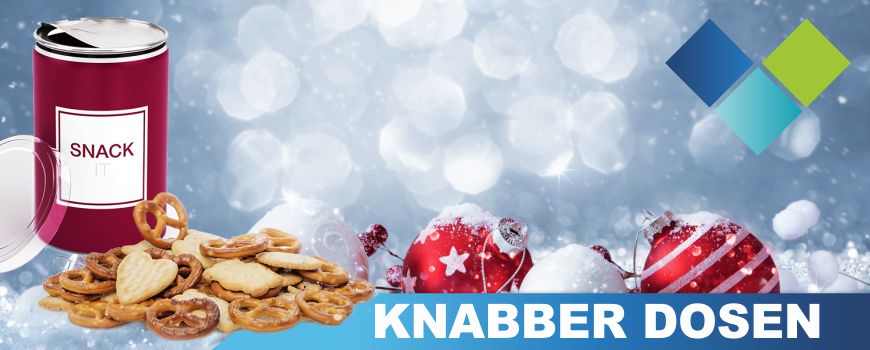 Knabberdose mit Ihrem Logo Knabbergebäck in bedruckter Dose