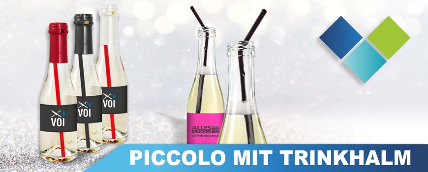 Piccolo mit Trinkhalm bedruckte Piccolo mit integriertem Trinkhalm