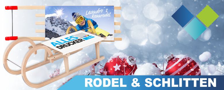 Rennrodel und Hörnerschlitten Rennrodel und Hörnerschlitten mit bedruckbarer Sitzfläche