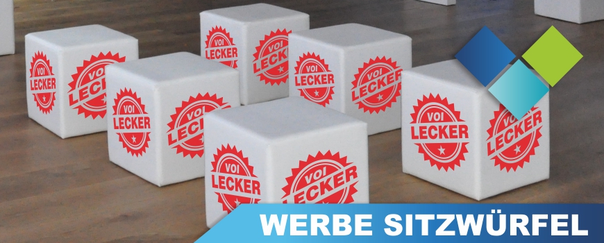 Sitzwürfel und Logohocker Mit Ihrem logo bedruckte Sitzwürfel in drei Grössen
