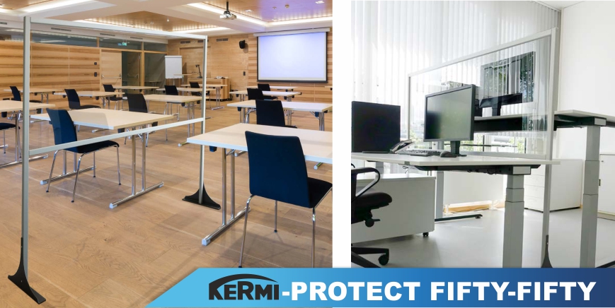 Trennwand Aufsteller KermiPROTECT FIFTY-FIFTY Corona Prävention - Spuckschutz Trennwand KermiPROTECT FIFTY-FIFTY