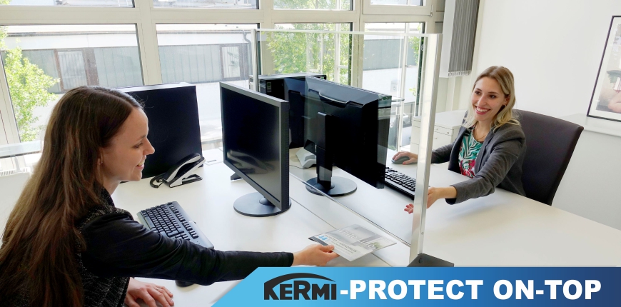Trennwand Aufsteller KermiPROTECT ON-TOP Corona Prävention - Spuckschutz Trennwand KermiPROTECT ON-TOP