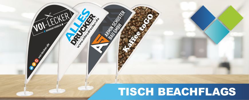 Tisch Beachflags mit Druck individuell bedruckte Mini-Beachflags / Tisch Beachflags vom Allesdrucker