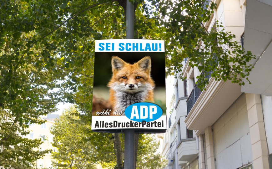 Allesdrucker Wahlplakate Wahlplakat bedruckt mit unserem Fantasie Parteiwappen