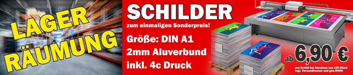 Aluverbund Schilder DIN A1 Lagerräumung von DIN A1 Schildern aus Aluverbund