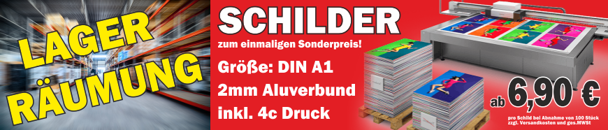 Sonderangebote wegen Lagerräumung Lagerräumung von DIN A1 Schildern aus Aluverbund
