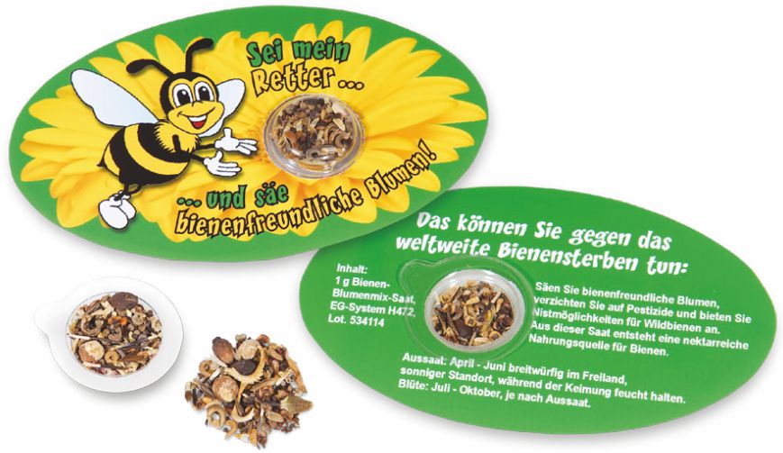 Bedruckte Karte mit Bienenblümchen Saat