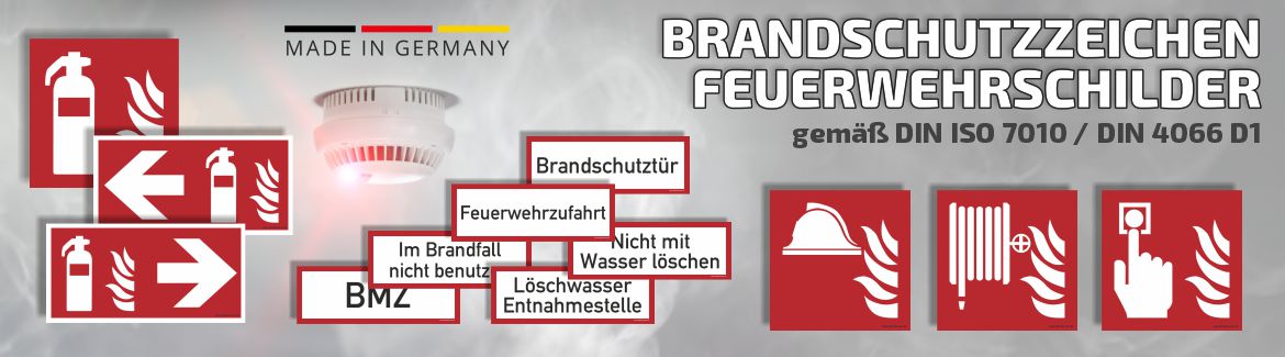 Brandschutzzeichen - Feuerlöscher mit Pfeil links ☆ Brandschutzschilder  Online