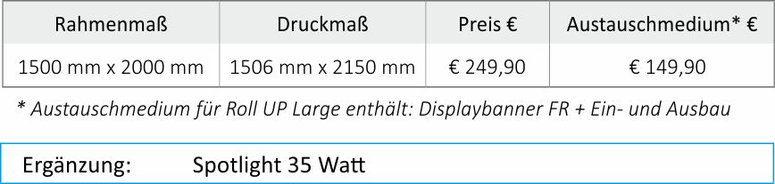 Rahmenmasse für Displaysysteme RollUp Large