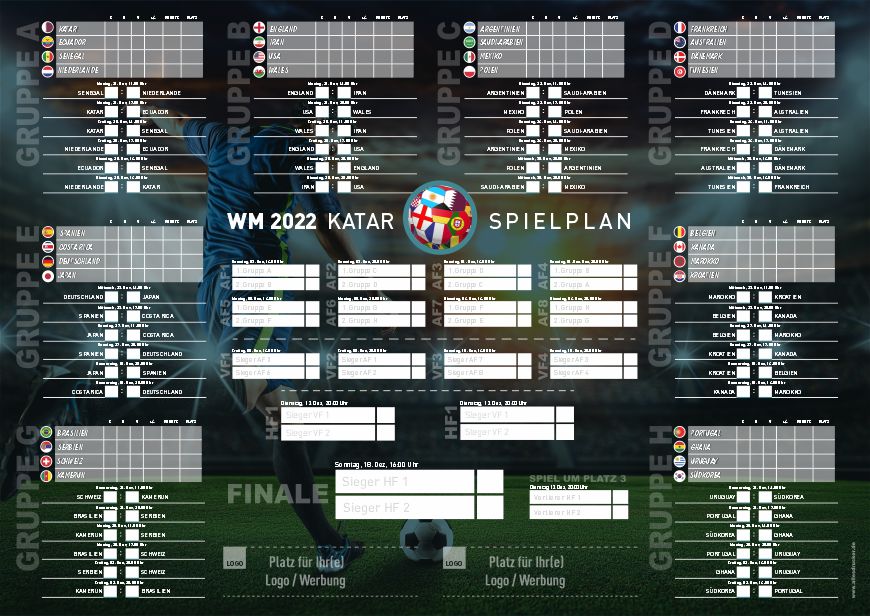 Spielplan 02 zur Fussball WM 2022 in Katar mit Ihrem Logo