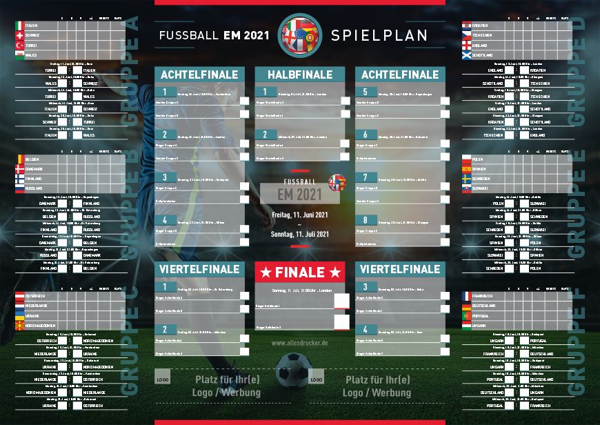 Fussball EM 2021 Spielplan & mit Ihrer Werbung & 3 Layouts