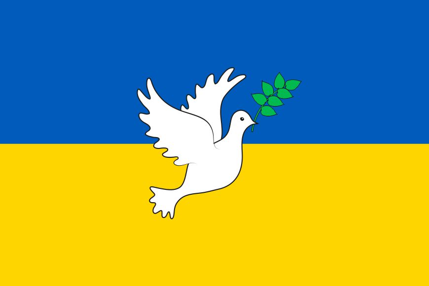 Flagge Ukraine mit Friedenstaube in der Qualität Sturmflagge-Fahne Ukraine  mit Friedenstaube in der Qualität Sturmflagge-Flagge im Fahnenshop bestellen