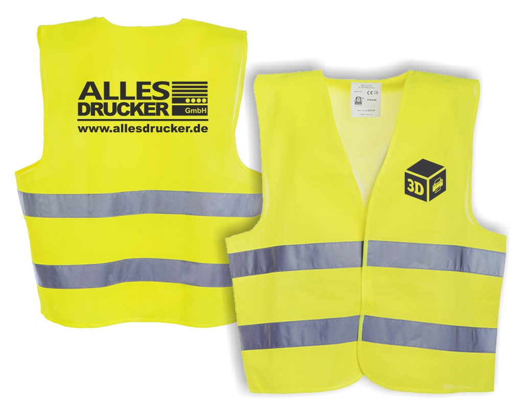 Warnwesten Beispiel mit Logodruck auf der Warnwesten Rückseite und Brust vorne