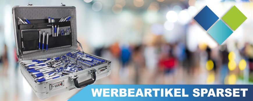 Werbeartikel Sparset. 501 bedruckte Artikel im Alu-Aktenkoffer
