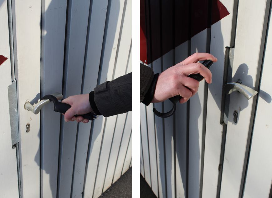 Türen Öffnen und Griffe desinfizieren mit dem thinkGRIP Hygienetools